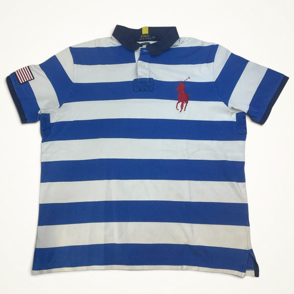 Ralph Lauren Big Pony Rugby Stripe Polo USA (Blue/White)