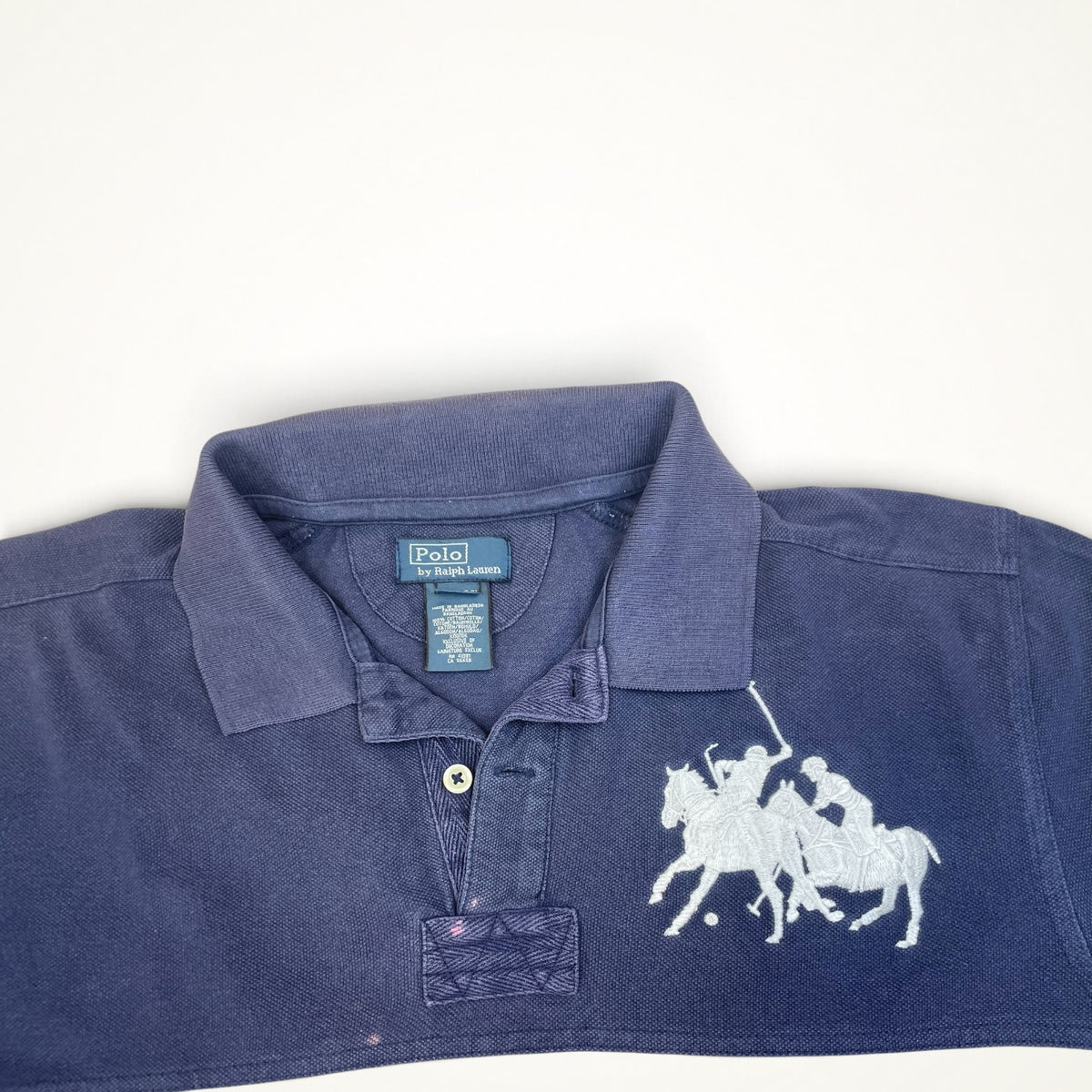 Ralph Lauren Triple Pony Stripe Polo (Navy, Boys XL)