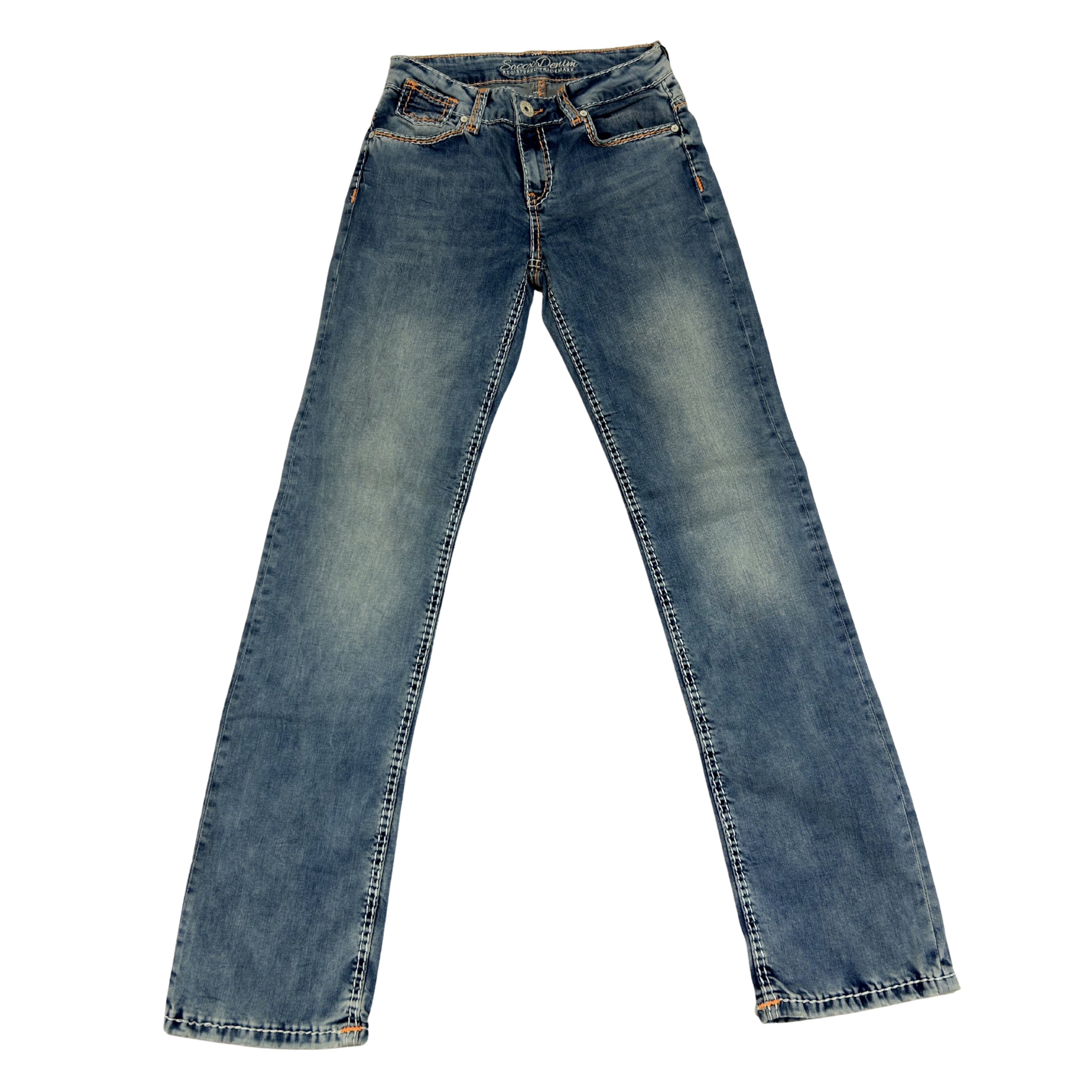 Soccx Denim Straight Leg Jeans – Medium Wash s Oranžovým Prošíváním