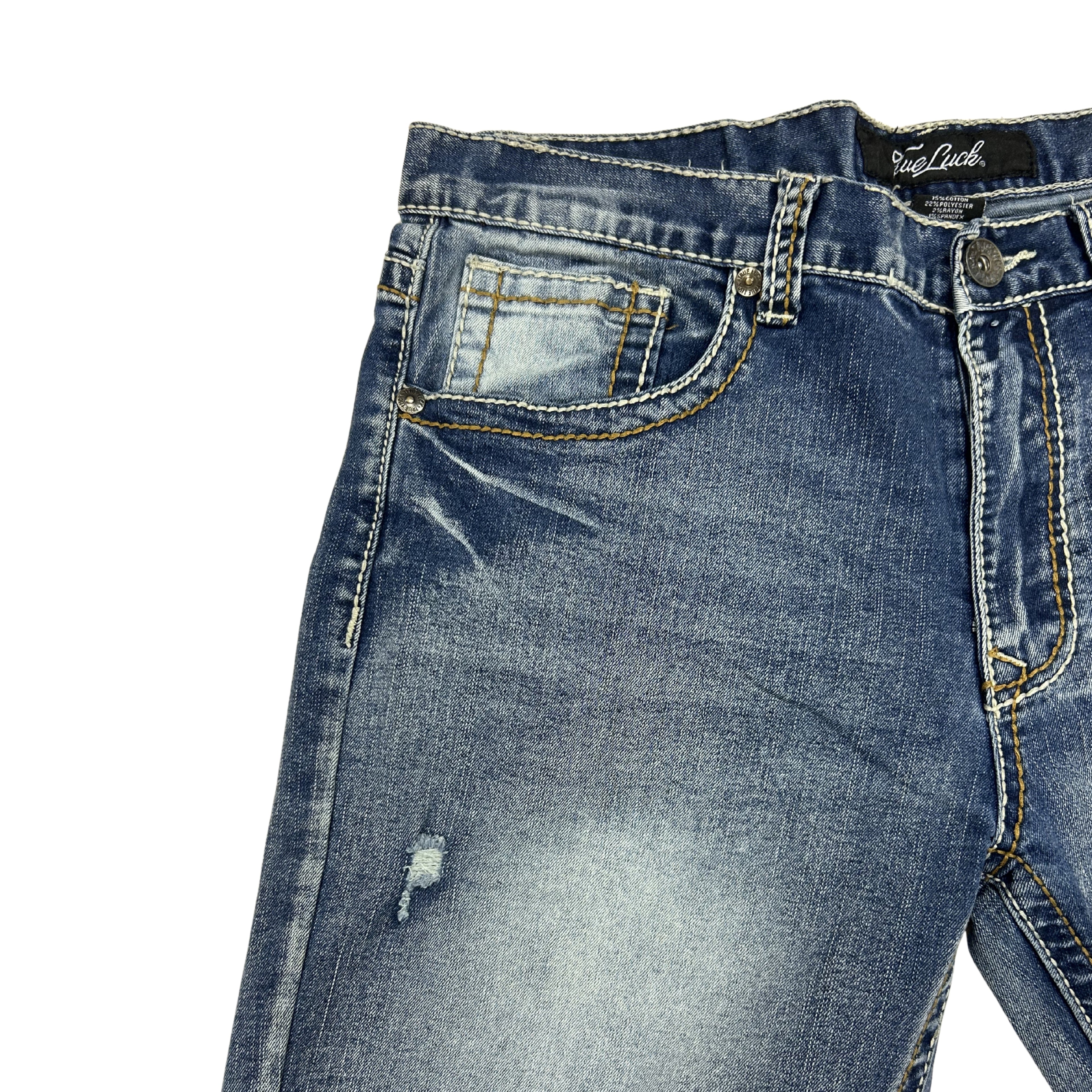 True Luck Distressed Bootcut Jeans – Medium Wash
