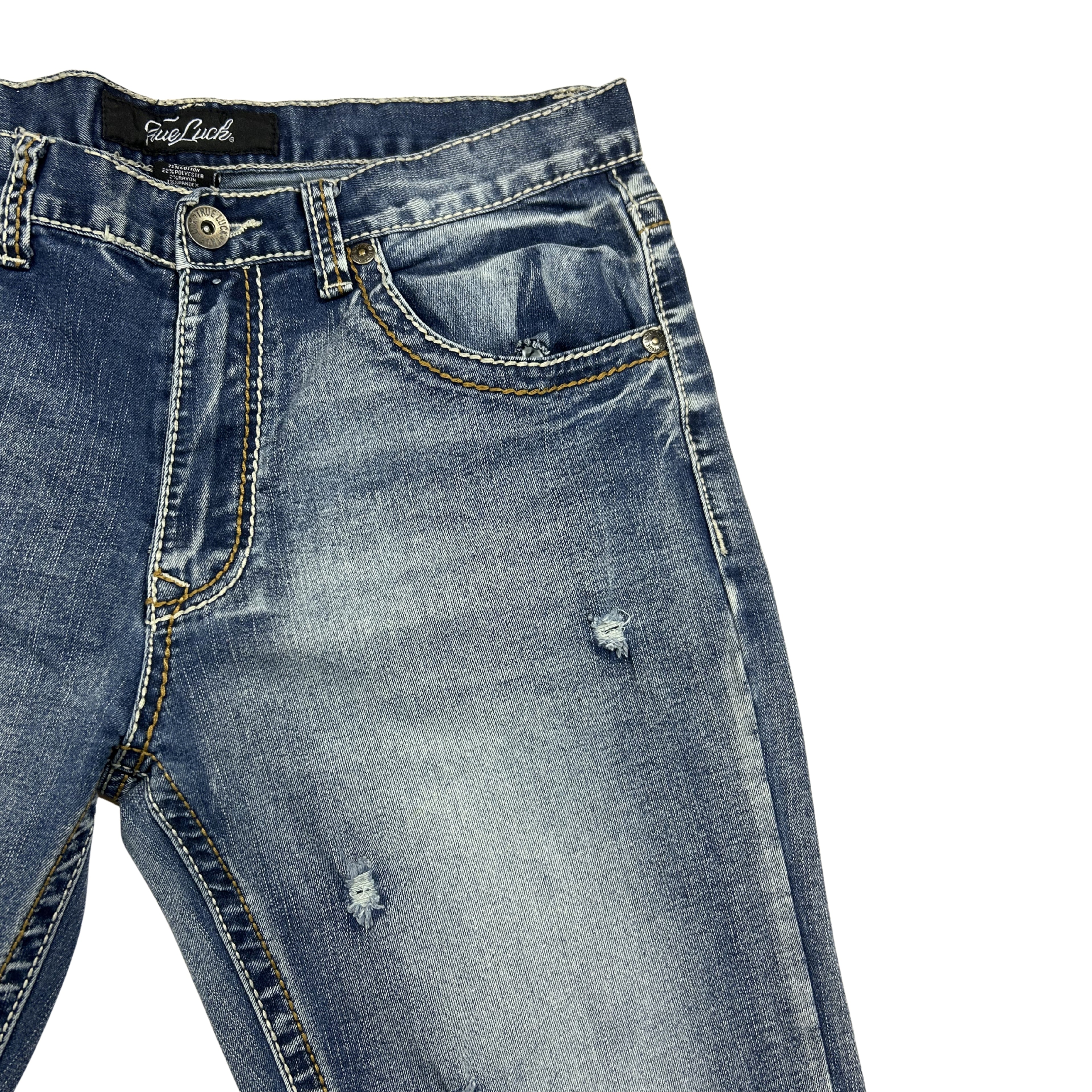 True Luck Distressed Bootcut Jeans – Medium Wash