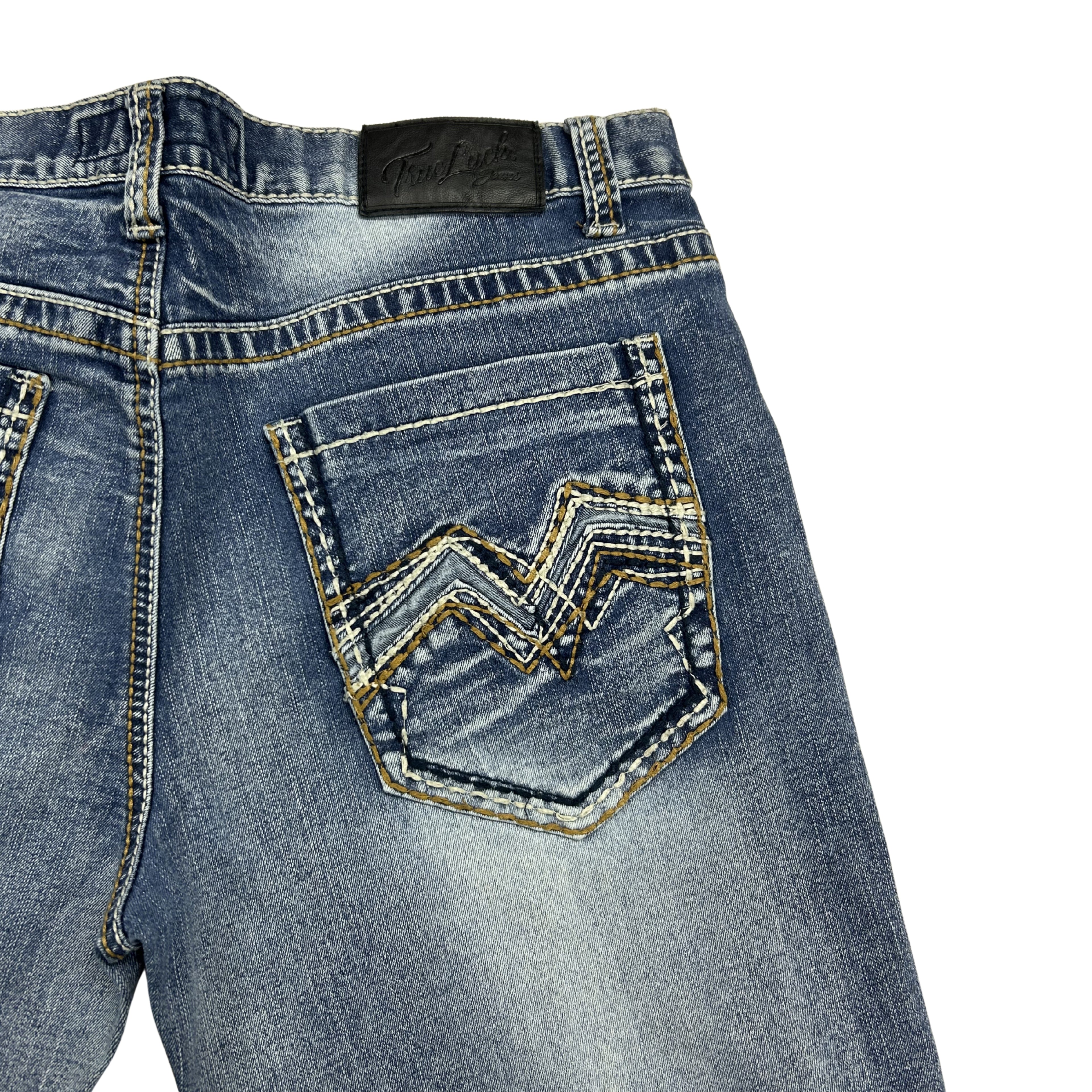 True Luck Distressed Bootcut Jeans – Medium Wash