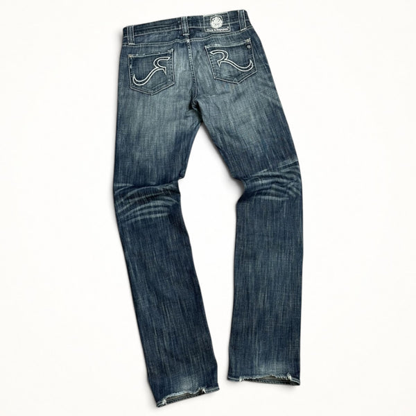 Y2K R Stitch Pocket Jeans (Dark Wash)