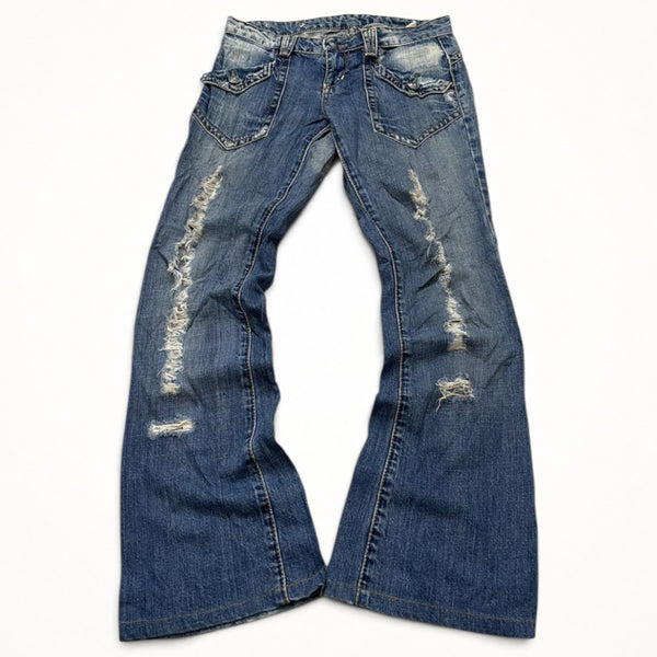 Y2K Distressed Flare Jeans (Medium Wash)