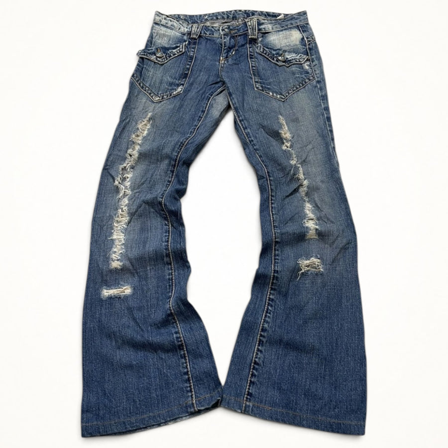 Y2K Distressed Flare Jeans (Medium Wash)