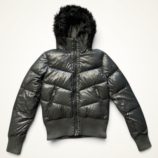 Puffer Jacket with Fur Hood (Black)