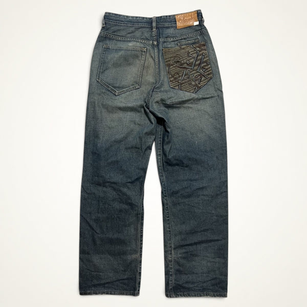 Y2K Leather Pocket Jeans (Vintage Wash)