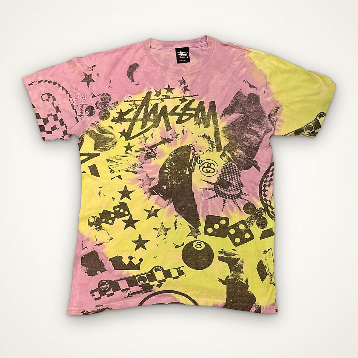 Stussy Tie-Dye Graphic Tee (Pink/Yellow)