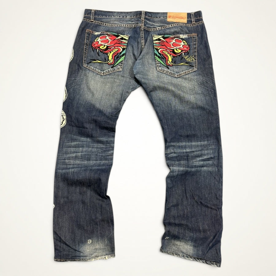 Y2K Panther Embroidered Jeans (Dark Wash)