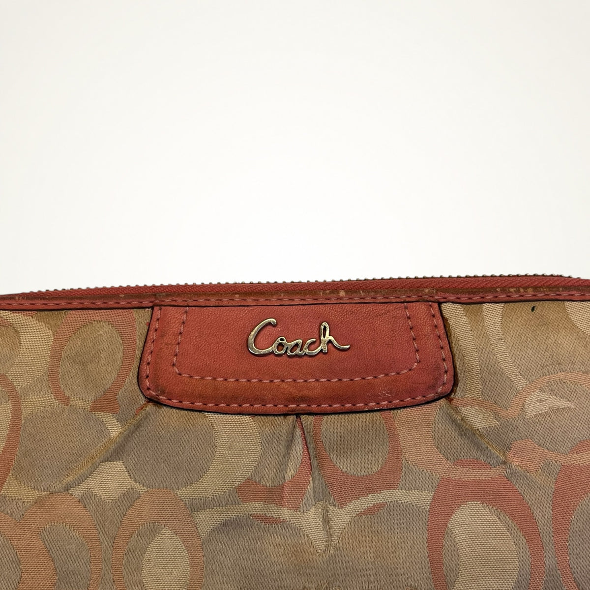 Coach Signature Zip Around Wallet (Khaki/Coral)