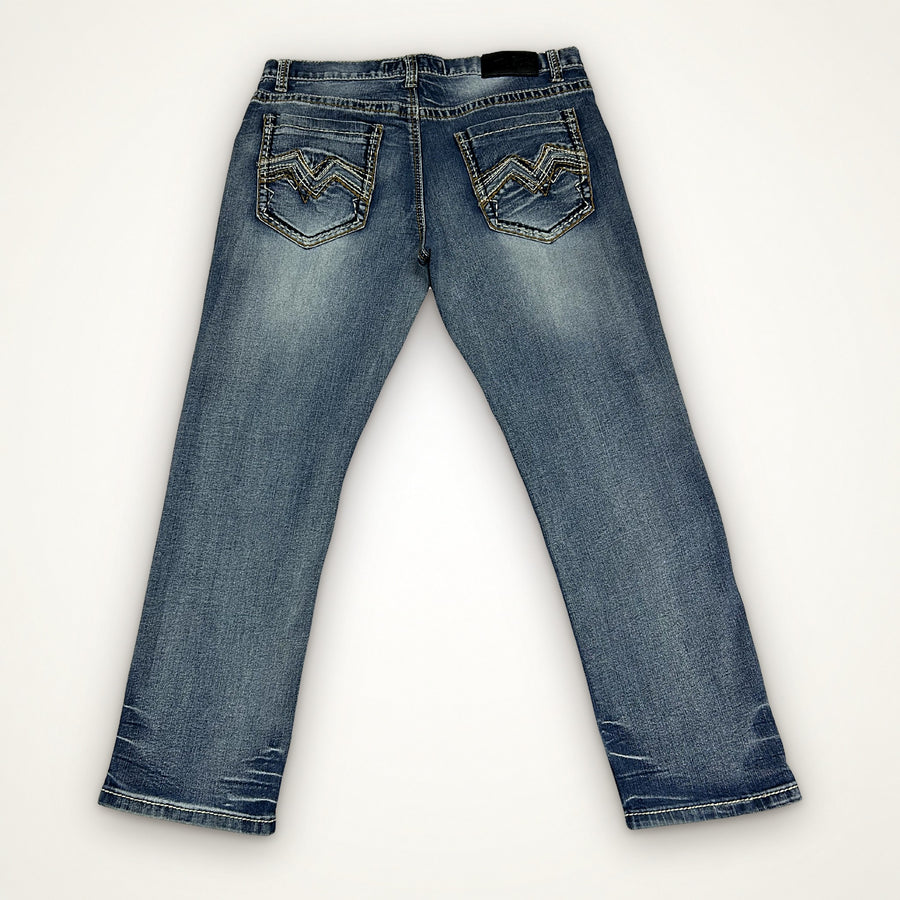 True Luck Distressed Bootcut Jeans – Medium Wash