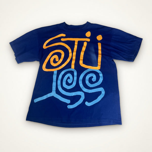 Stüssy "Swirl Logo" Double Hit Tee – Royal Blue / XL